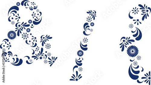 mexican talavera symbols and numbers floriture pattern illustration set in vector format
