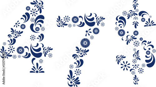 mexican talavera symbols and numbers floriture pattern illustration set in vector format