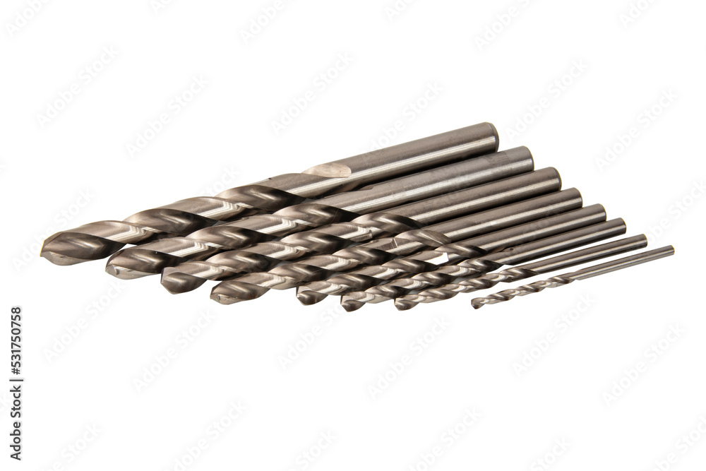 Many bits for drill metal isolated on the white background Many bits for drill metal isolated on the white background