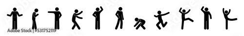 Foto stick figure icon active person, human gestures and postures, silhouettes of gri