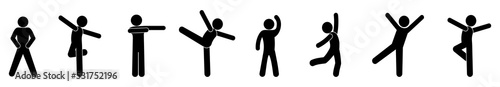 stick figure icon active person, human gestures and postures, silhouettes of grimacing people