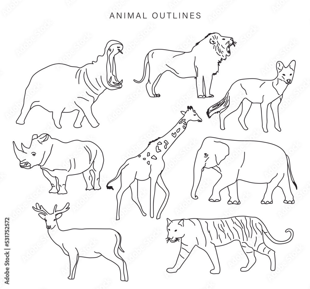 A Set Of Wild Animals Outline - Vector