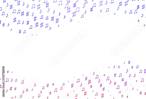 Light Pink  Blue vector texture with musical notes.