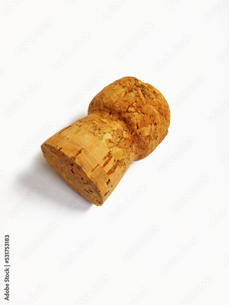cork from a bottle of champagne on a white background