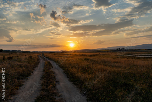 Road along the dam and sunset in Bulgaria