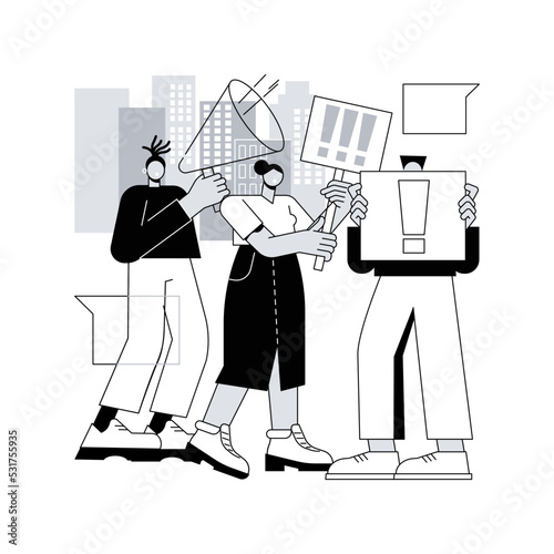 Mass protest abstract concept vector illustration. Demonstration, violent riots, social movement, political rights, racial equity, law enforcement, political activist, democracy abstract metaphor.