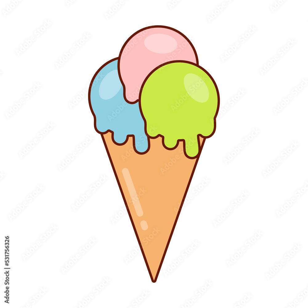 Ice cream cone vector illustration isolated on white. Ice cream cone vector illustration isolated on white.