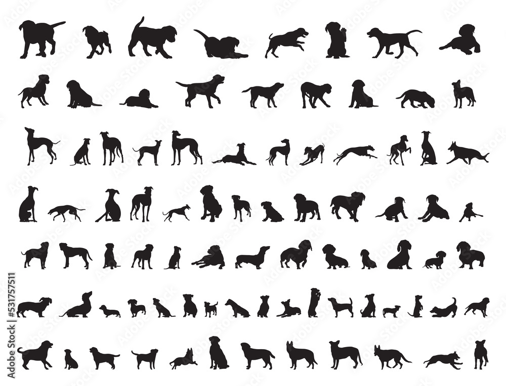 Dogs silhouettes,Dog collection, Dog silhouette Black Bundle