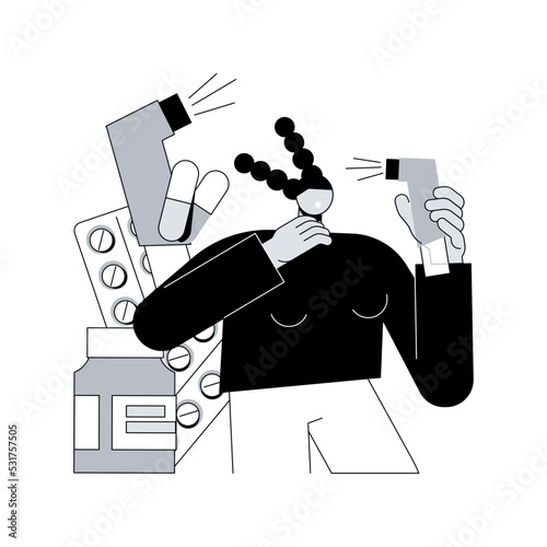 Treatment of bronchial asthma abstract concept vector illustration. Respiratory illness, shortness of breath, asthma medication, doctors prescription, bronchial inhaler, puffer abstract metaphor.