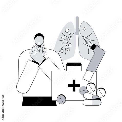 Medicine for bronchial asthma abstract concept vector illustration. Chronic pulmonary disease symptoms and treatment, breathing attack, inhalation for bronchitis, allergy cough abstract metaphor.