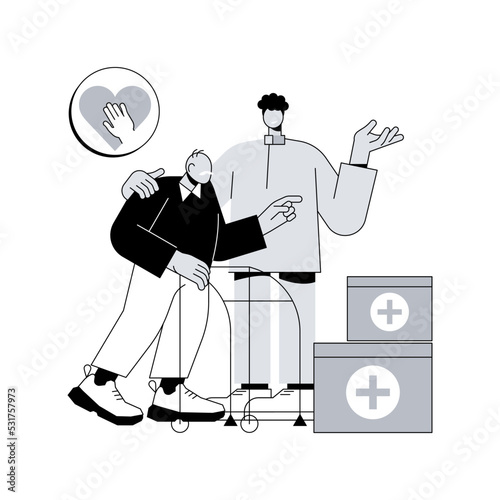 Supporting volunteering abstract concept vector illustration. Community service, public health volunteering, psychological support during outbreak, qualified medical aid abstract metaphor.