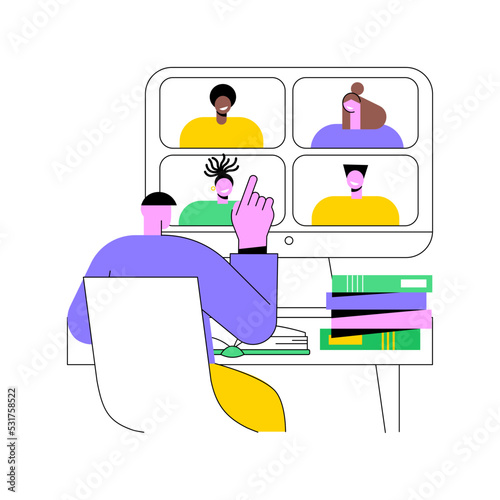 Online discussion isolated cartoon vector illustrations. Group of students having live session during distance learning, video conference, online degree, virtual education vector cartoon.