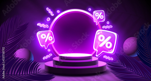 Mega sale special offer, Stage podium percent, Stage Podium Scene with for Award, Decor element background. Vector