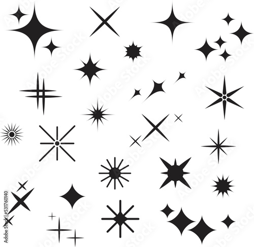 Sparkles Black Template Icons on White Background. Vector Illustration