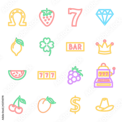 Photography Casino Neon Icons Isolated