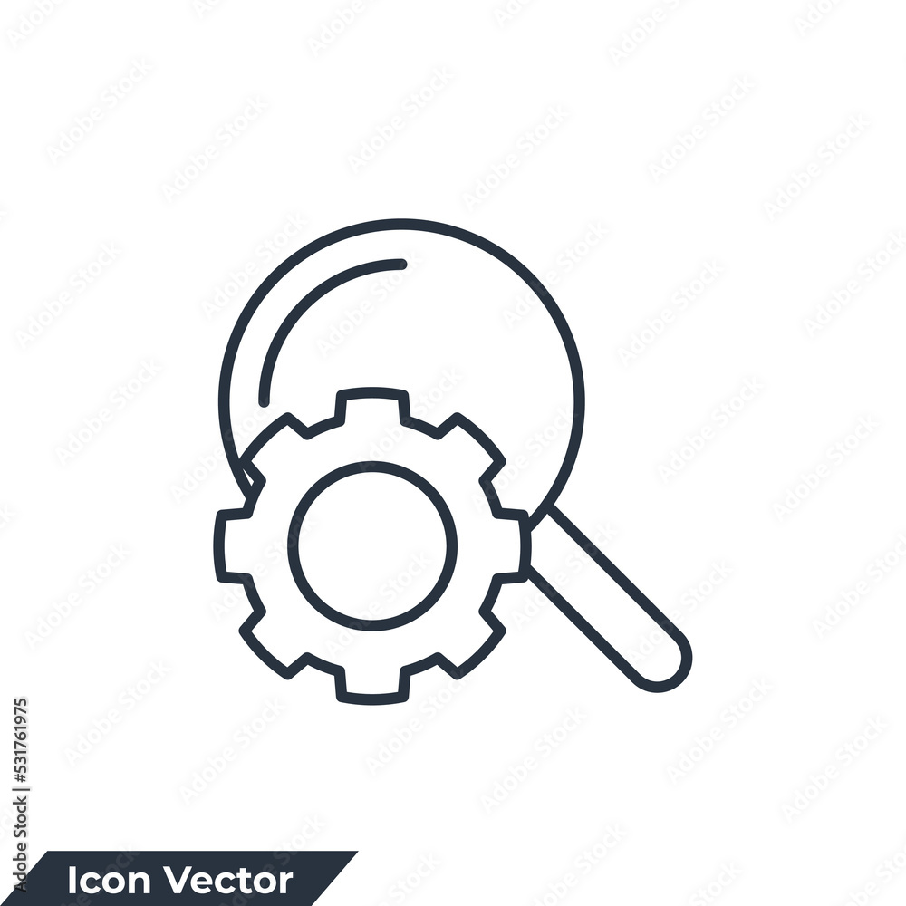 seo. Business Analysis icon logo vector illustration. magnifying glass and gear symbol template for graphic and web design collection seo. Business Analysis icon logo vector illustration. magnifying glass and gear symbol template for graphic and web design collection