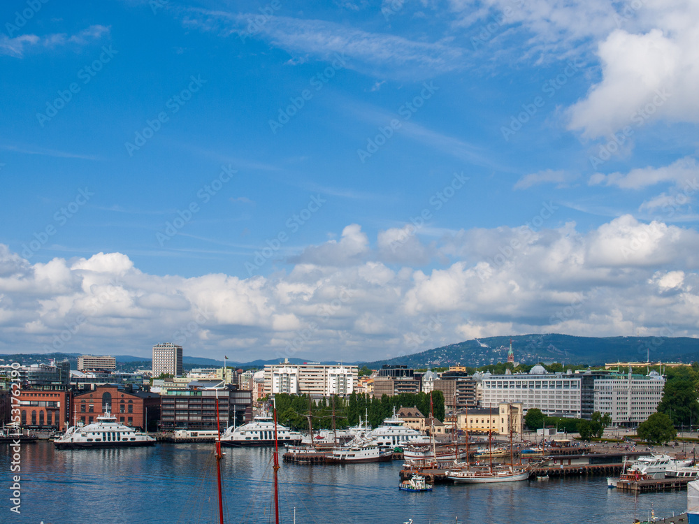 The harbour of Oslo Norway on a bright summer day