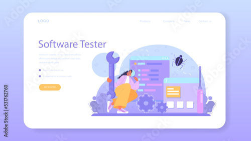 Software tester web banner or landing page. Application or website