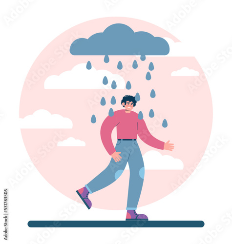 Loneliness concept. Unhappy person left alone. Character suffering