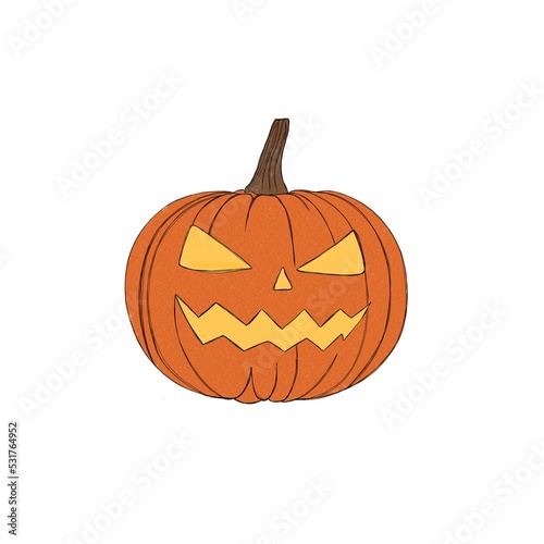 Scary pumpkin jack - happy halloween - freehand watercolor illustration