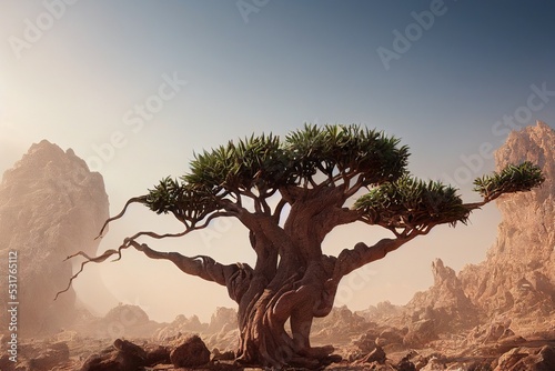 This is a 3D illustration of Socotra Dragon Tree, Seen in Yemen. photo