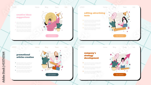 Copywriter web banner or landing page set. Writing texts and articles
