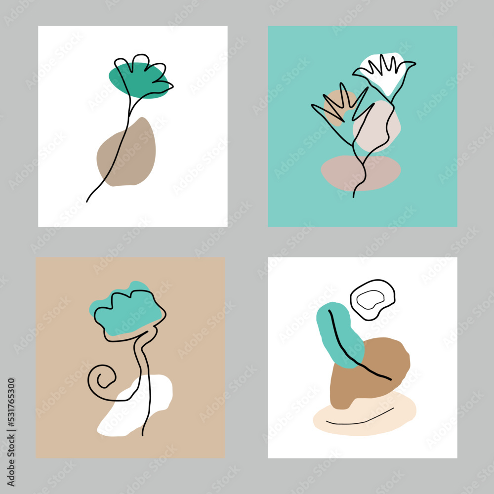 set of icons of nature flowers. cool wall art