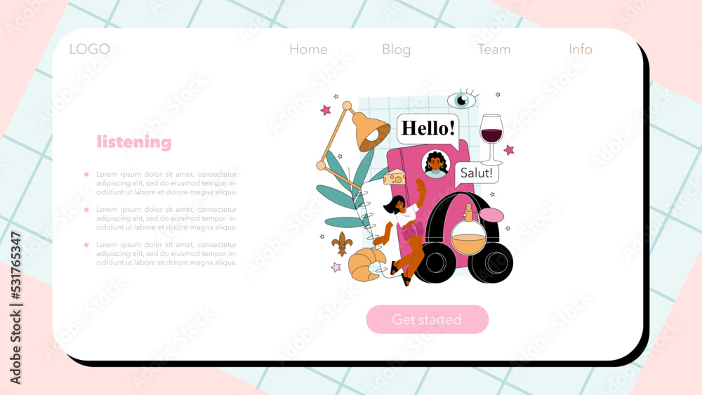 French language lesson web banner or landing page. Language school French language lesson web banner or landing page. Language school