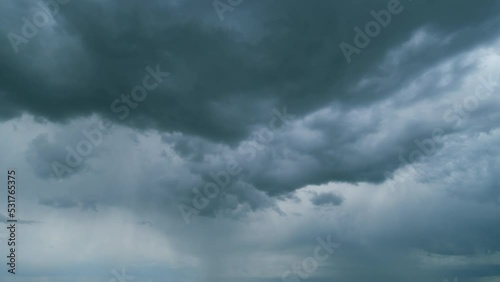 Dark storm clouds are moving. Rain clouds before bad weather. Nature environment dark sky big clouds. Timelapse.