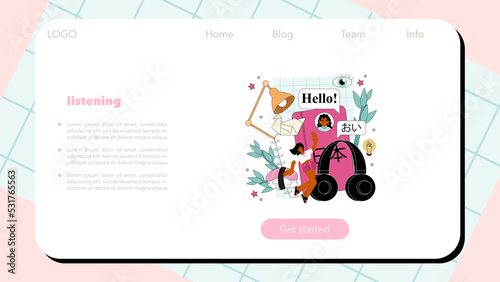 Japanese language web banner or landing page. Japanese school
