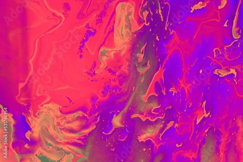 Abstract lilac-scarlet marble background. Acrylic paint flows freely and creates an interesting pattern. Background for the cover of a laptop, notebook.