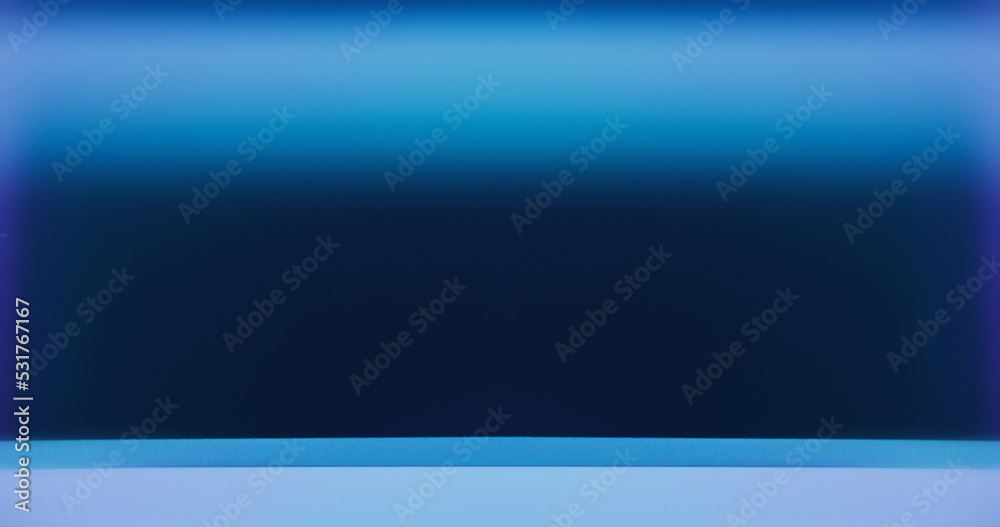 Neon light background for text. Blur glow. Fluorescent radiance. Defocused dark blue color gradient reflection abstract empty space wallpaper.
