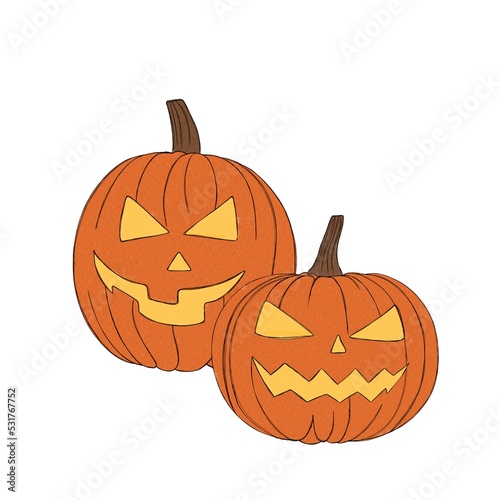 Set pumpkin on white background. Orange pumpkin with smile for your design fo...