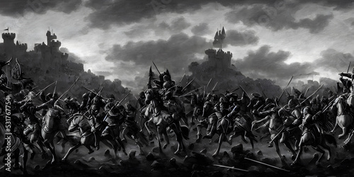Artistic concept painting of a medieval battle, infantry, background 3d illustration. photo