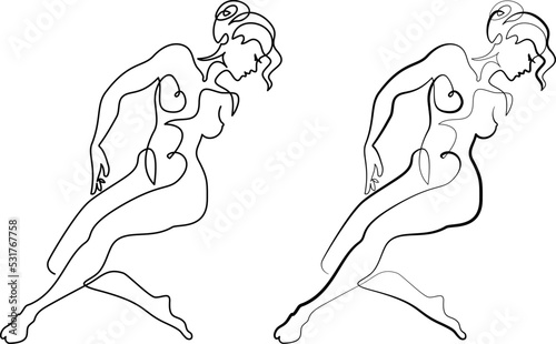 Womans body. Continuous one black line drawing