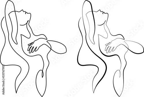 Womans body. Continuous one black line drawing