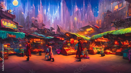 Artistic concept painting of a scary marketplace, background 3d illustration.