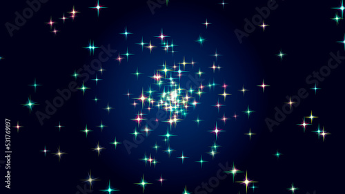 colorful stars on black blue background