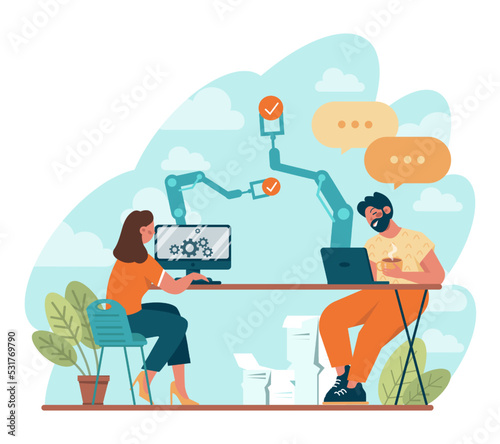 Automation concept. Automated systems or AI working for manufacturing