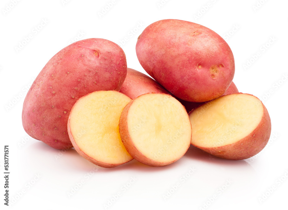 Red potatoes cut in slices isolated on white background Red potatoes cut in slices isolated on white background