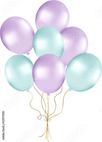 Bunch of pearl balloons in violet and green tones. Balloons for party decorations