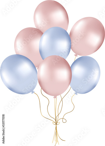 Bunch of pearl balloons in rose and blue tones. Balloons for party decorations