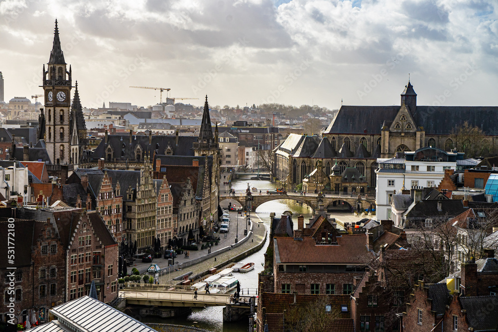 Photos taken from Castle Gravensteen in Ghent , Belgium showing the city of Ghent.