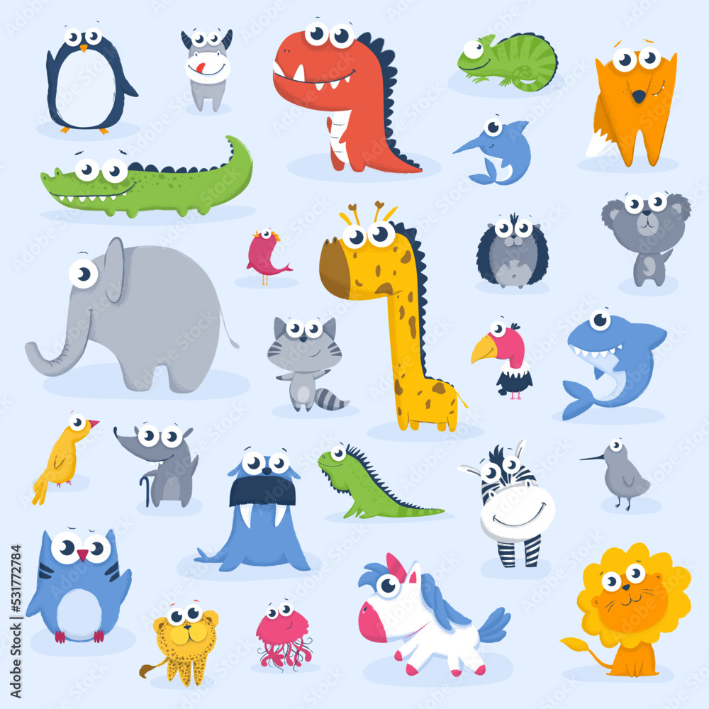 Obraz premium Collection cartoon colorful cute animal zoo vector