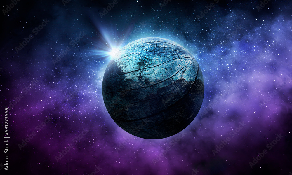 , abstract space 3D illustration, planet in space and shining stars
