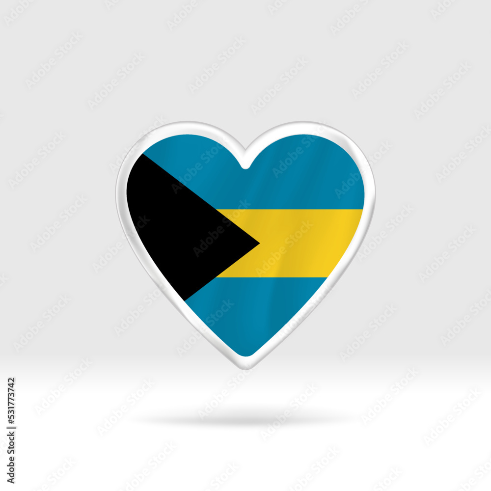 Heart from The Bahamas flag. Silver button star and flag template. Easy editing and vector in groups. National flag vector illustration on white background.
