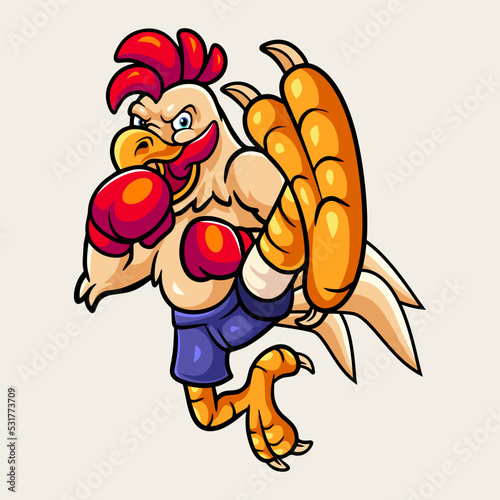 cartoon fighter boxing rooster kicking