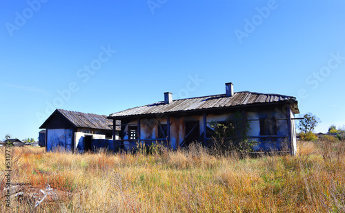 Wooden architecture in abandoned shooting site of Kyivtelefilm in village of Nezhilovychy, Kyiv region, Ukraine