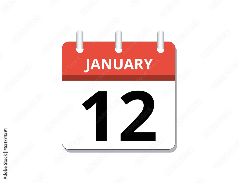 January, 12th calendar icon vector January, 12th calendar icon vector