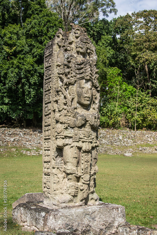 Stela A freestanding sculpture at the Copan Mayan Ruins, Copan Ruinas, Honduras Stela A freestanding sculpture at the Copan Mayan Ruins, Copan Ruinas, Honduras